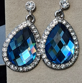 Ohrstecker Tropfen blau mit Kristallen