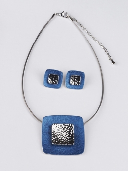 Kette mit Ohrstecker in blau-silber