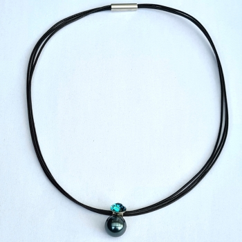 Mesh Collier mit Perle und Kristall