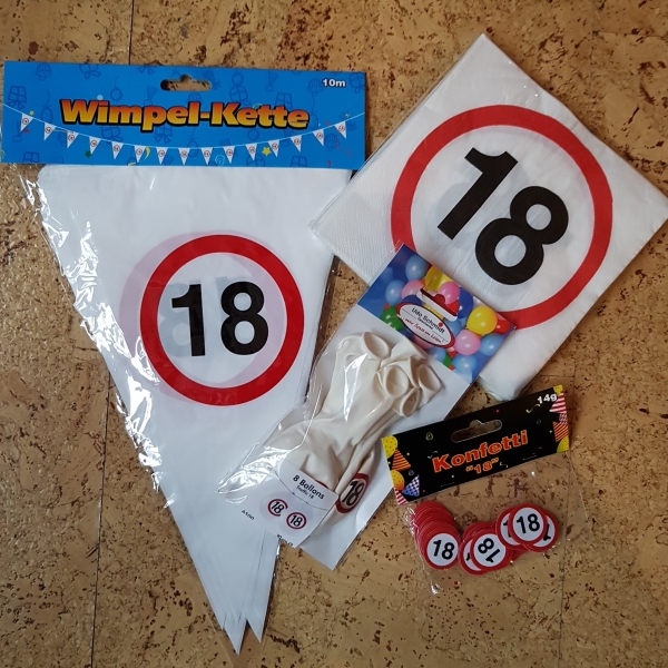 18: Wimpelgirlande, Konfetti, Luftballons, Servietten