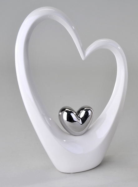 Deko-Objekt Herz weiss-silber, 37 cm